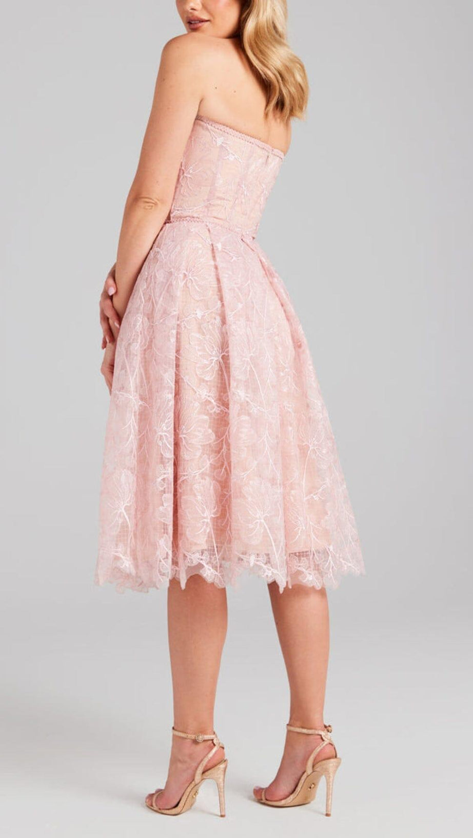 LACE BANDEAU MIDI DRESS IN PINK