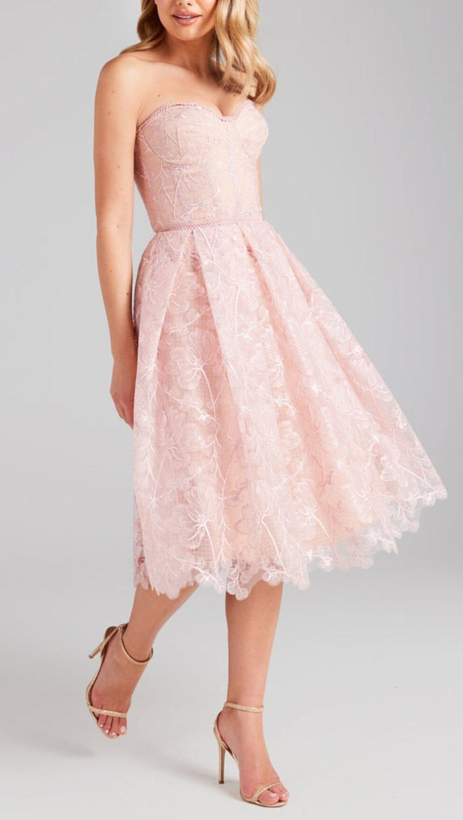 LACE BANDEAU MIDI DRESS IN PINK