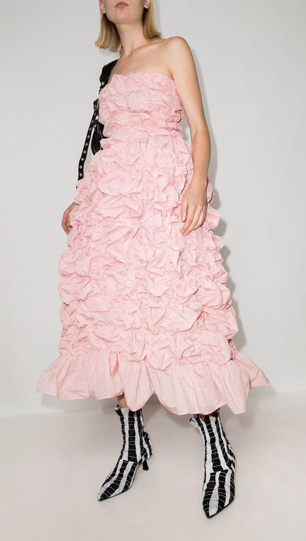 AIIZIE FOLDING RUFFLED MIDI DRESS IN PINK - product image