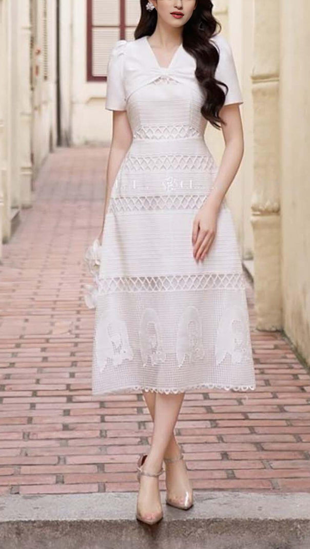AIIZIE LACE EMBROIDERY MIDI DRESS IN WHITE - product image