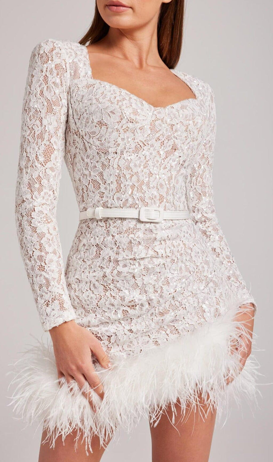 MINI ABITO IN PIZZO CON PIUME BIANCO