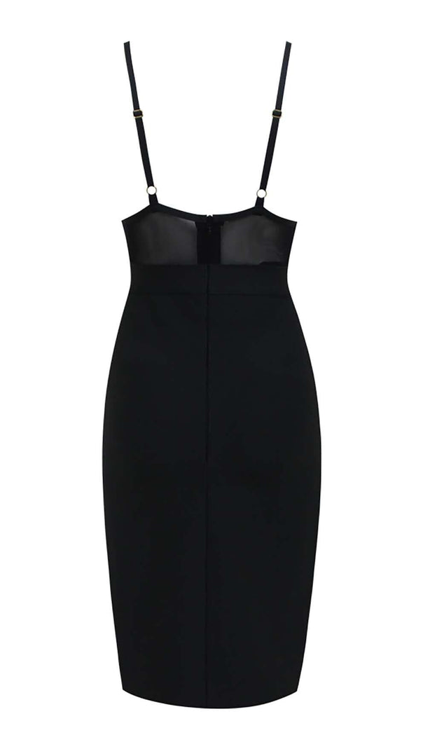 AIIZIE LACE V NECK SPLIT BODYCON MIDI DRESS IN BLACK - product image