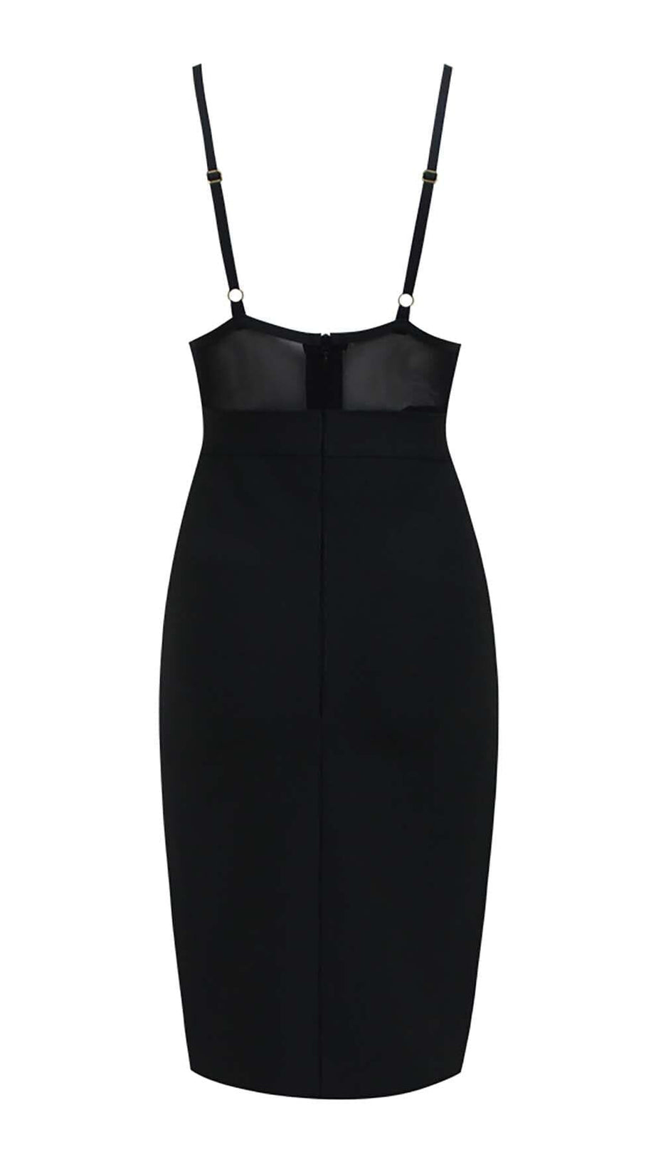 LACE V NECK SPLIT BODYCON MIDI DRESS IN BLACK