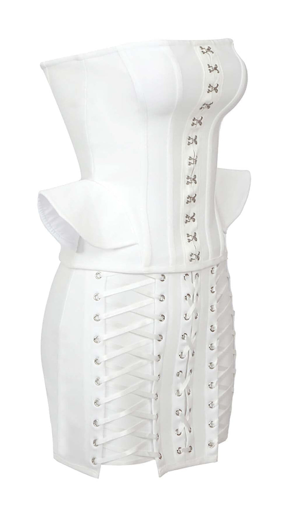 LACE-UP OFF SHOULDER MINI DRESS IN WHITE