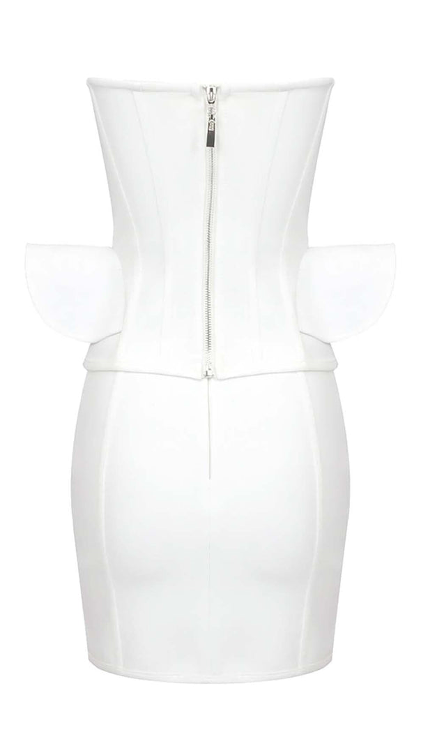 AIIZIE LACE-UP OFF SHOULDER MINI DRESS IN WHITE - product image