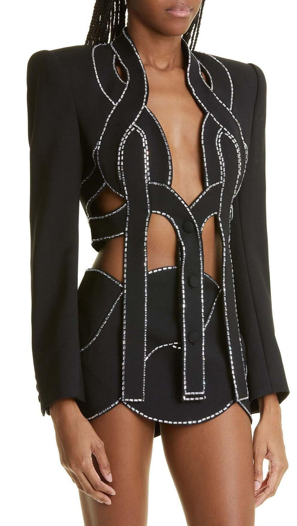 AIIZIE LATTICED EMBELLISHED ROPE TWO PIECES IN BLACK - product image