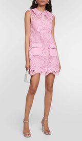 LEAF LACE MINI DRESS IN PINK