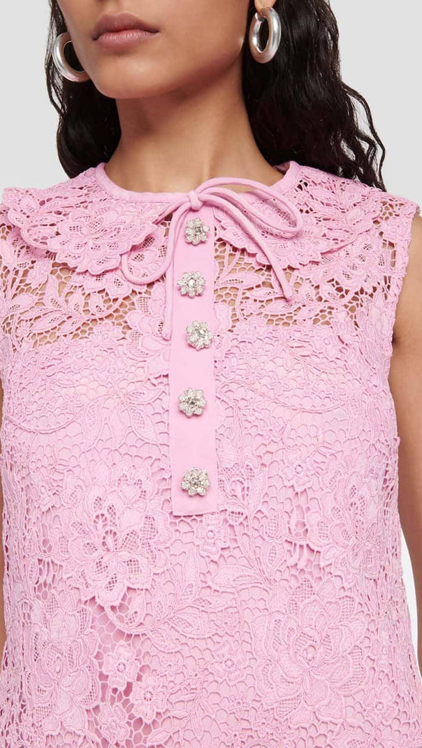 AIIZIE LEAF LACE MINI DRESS IN PINK - product image