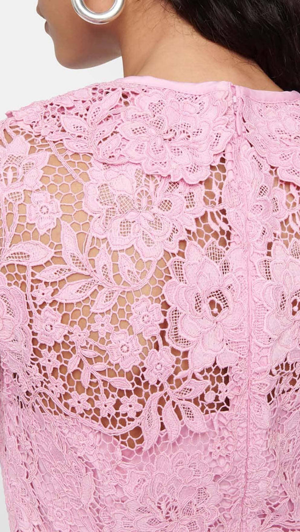 AIIZIE LEAF LACE MINI DRESS IN PINK - product image