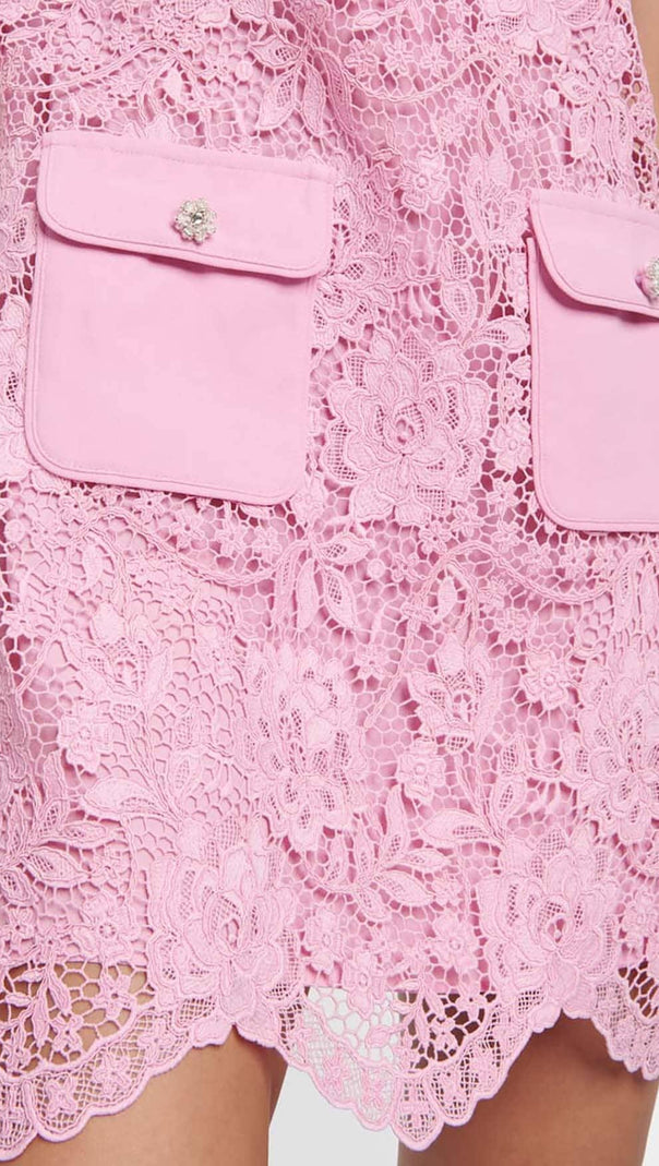 AIIZIE LEAF LACE MINI DRESS IN PINK - product image