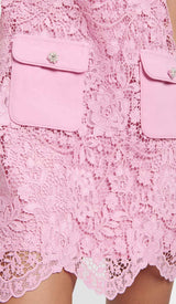 LEAF LACE MINI DRESS IN PINK