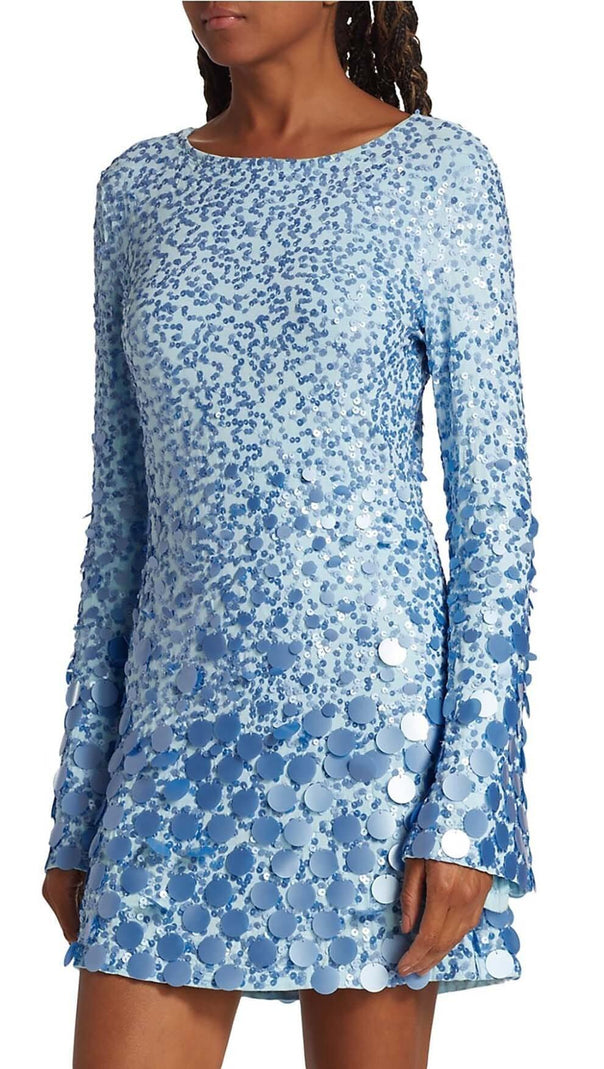 AIIZIE LIGHTNING FLARED SLEEVE MINI DRESS IN BLUE - product image
