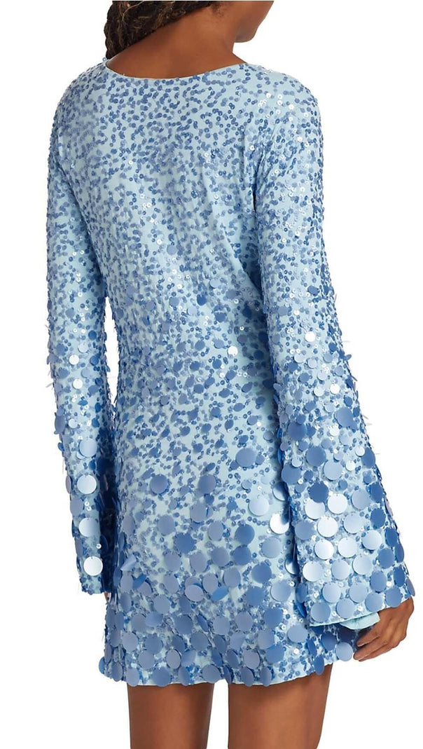 AIIZIE LIGHTNING FLARED SLEEVE MINI DRESS IN BLUE - product image