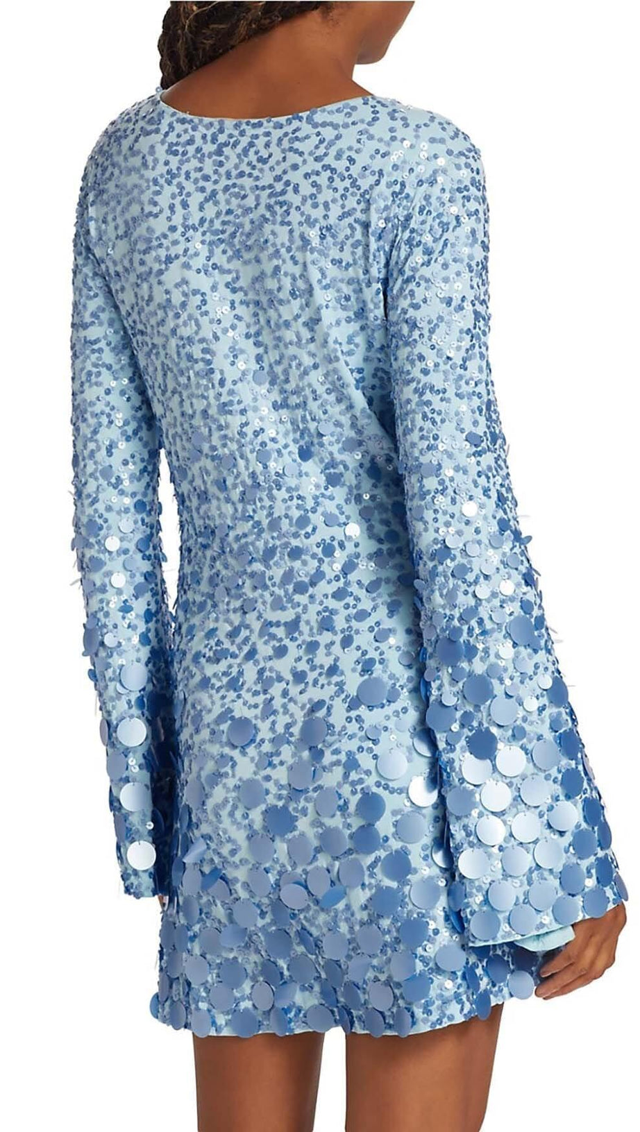 LIGHTNING FLARED SLEEVE MINI DRESS IN BLUE