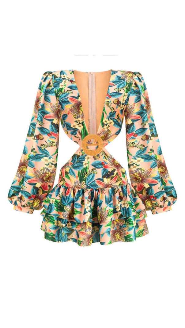 AIIZIE LONG SLEEVE CUTOUT MINI DRESS IN MULTICOLOR - product image