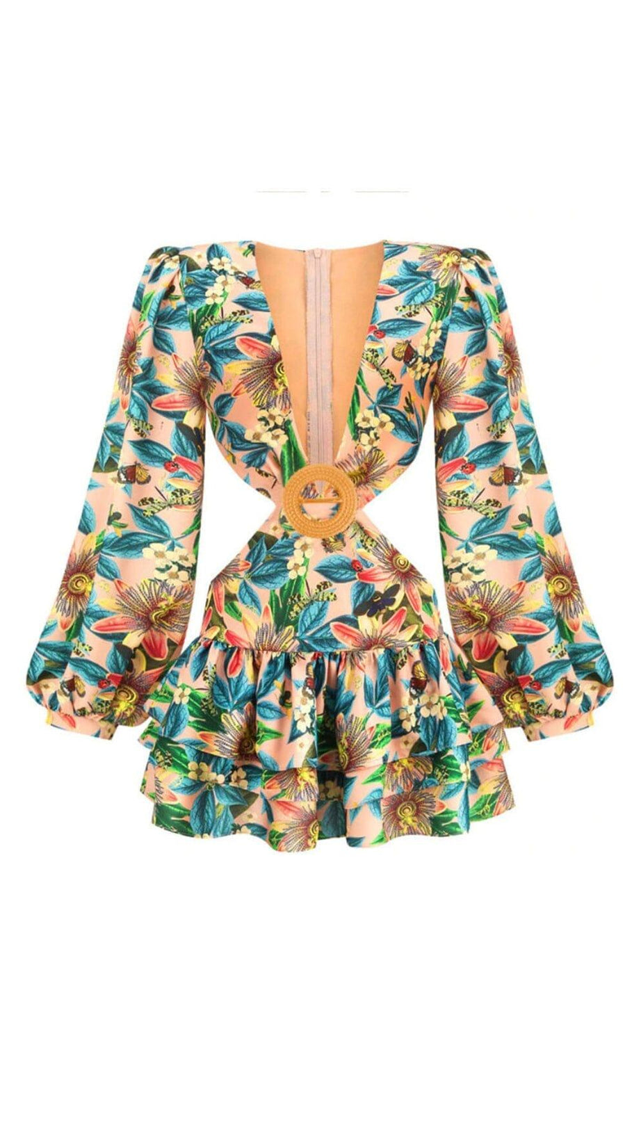 LONG SLEEVE CUTOUT MINI DRESS IN MULTICOLOR