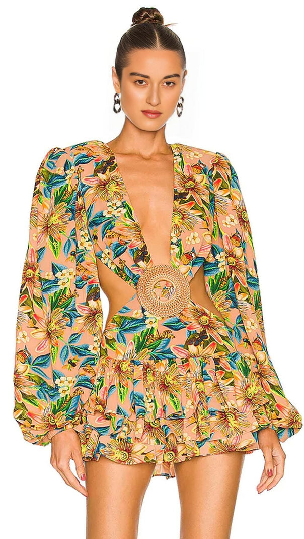 AIIZIE LONG SLEEVE CUTOUT MINI DRESS IN MULTICOLOR - product image