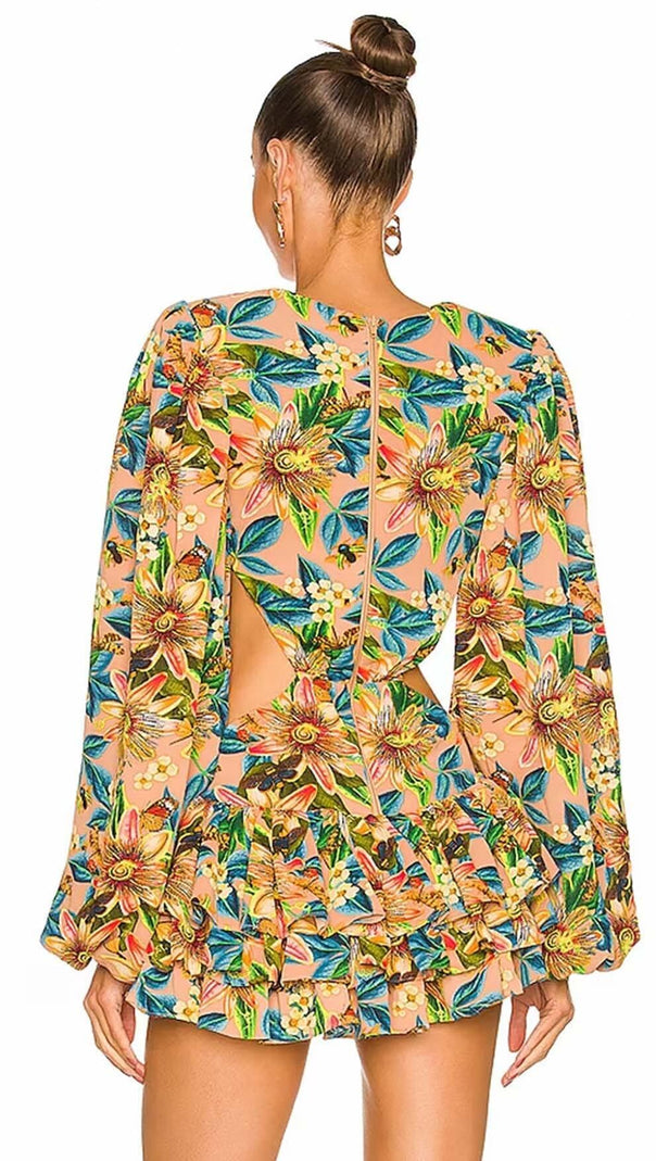 AIIZIE LONG SLEEVE CUTOUT MINI DRESS IN MULTICOLOR - product image