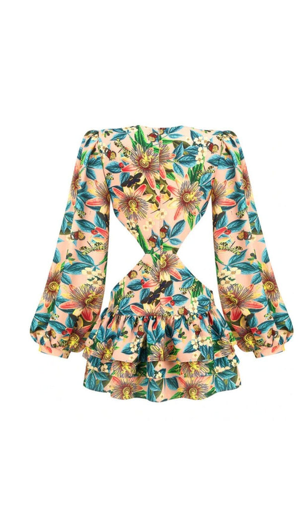 AIIZIE LONG SLEEVE CUTOUT MINI DRESS IN MULTICOLOR - product image