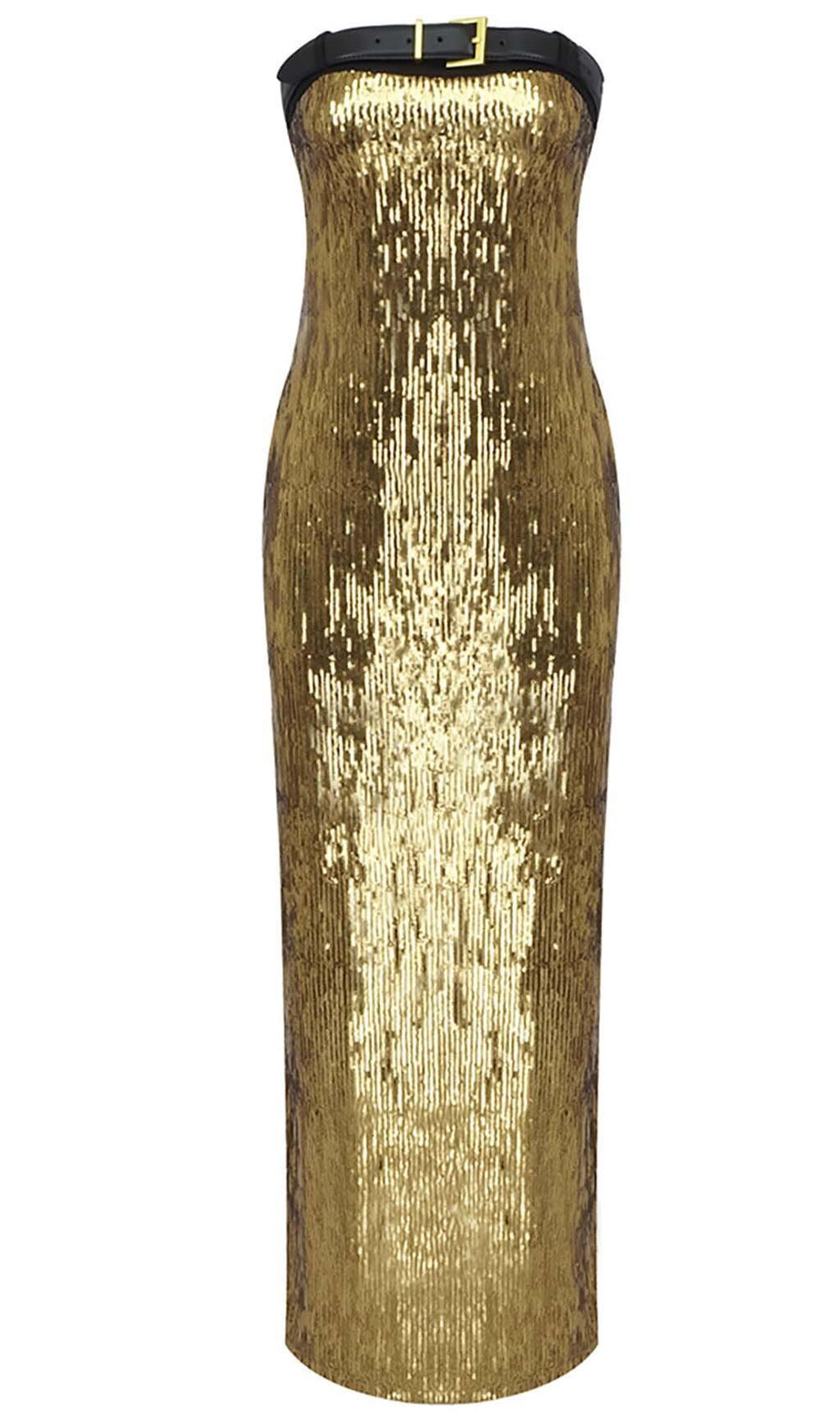 ABITO MIDI METALLIZZATO SENZA SPALLINE IN CHAMPAGNE
