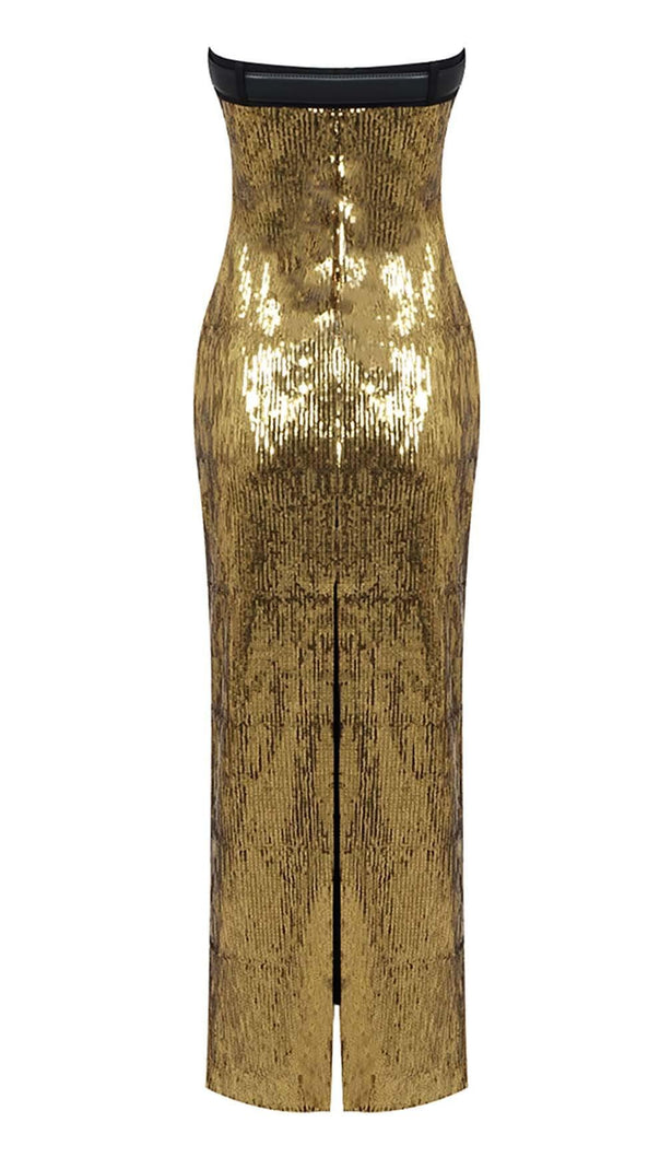 AIIZIE METALLIC STRAPLESS MIDI DRESS IN CHAMPAGNE - product image