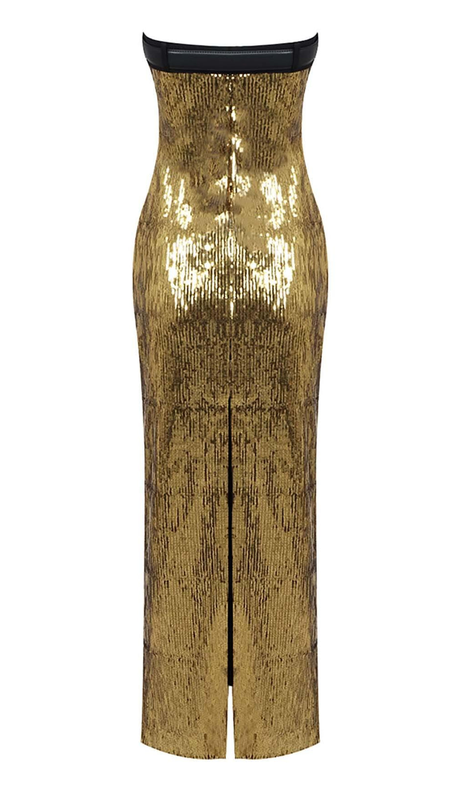 METALLIC STRAPLESS MIDI DRESS IN CHAMPAGNE