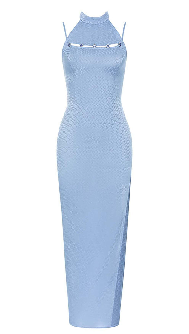 AIIZIE MOCK NECK SLIT MIDI DRESS IN BLUE - product image