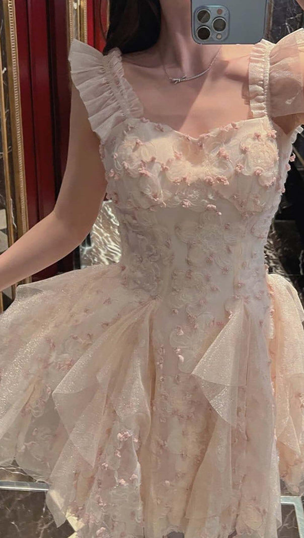 AIIZIE OFF -SHOULDER FLOWER MINI DRESS IN PINK - product image