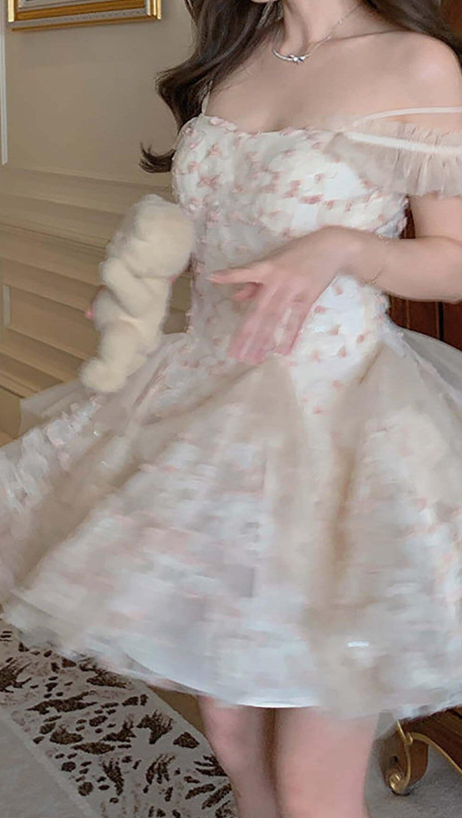 OFF -SHOULDER FLOWER MINI DRESS IN PINK