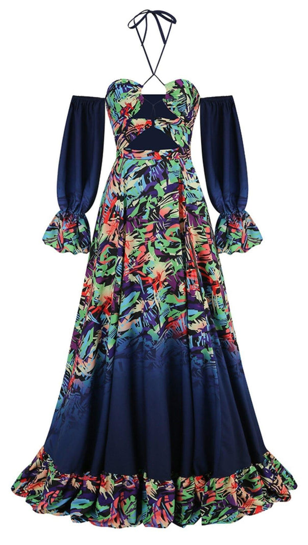 AIIZIE OFF SHOULDER FLOWY SLEEVES MAXI DRESS IN MULTI-COLOR - product image