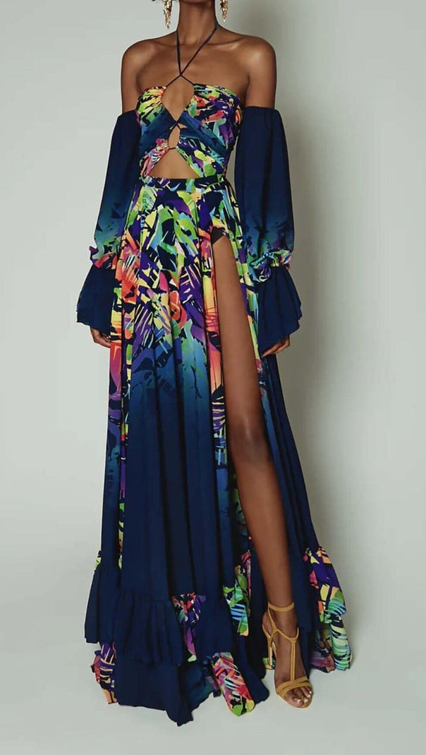 AIIZIE OFF SHOULDER FLOWY SLEEVES MAXI DRESS IN MULTI-COLOR - product image