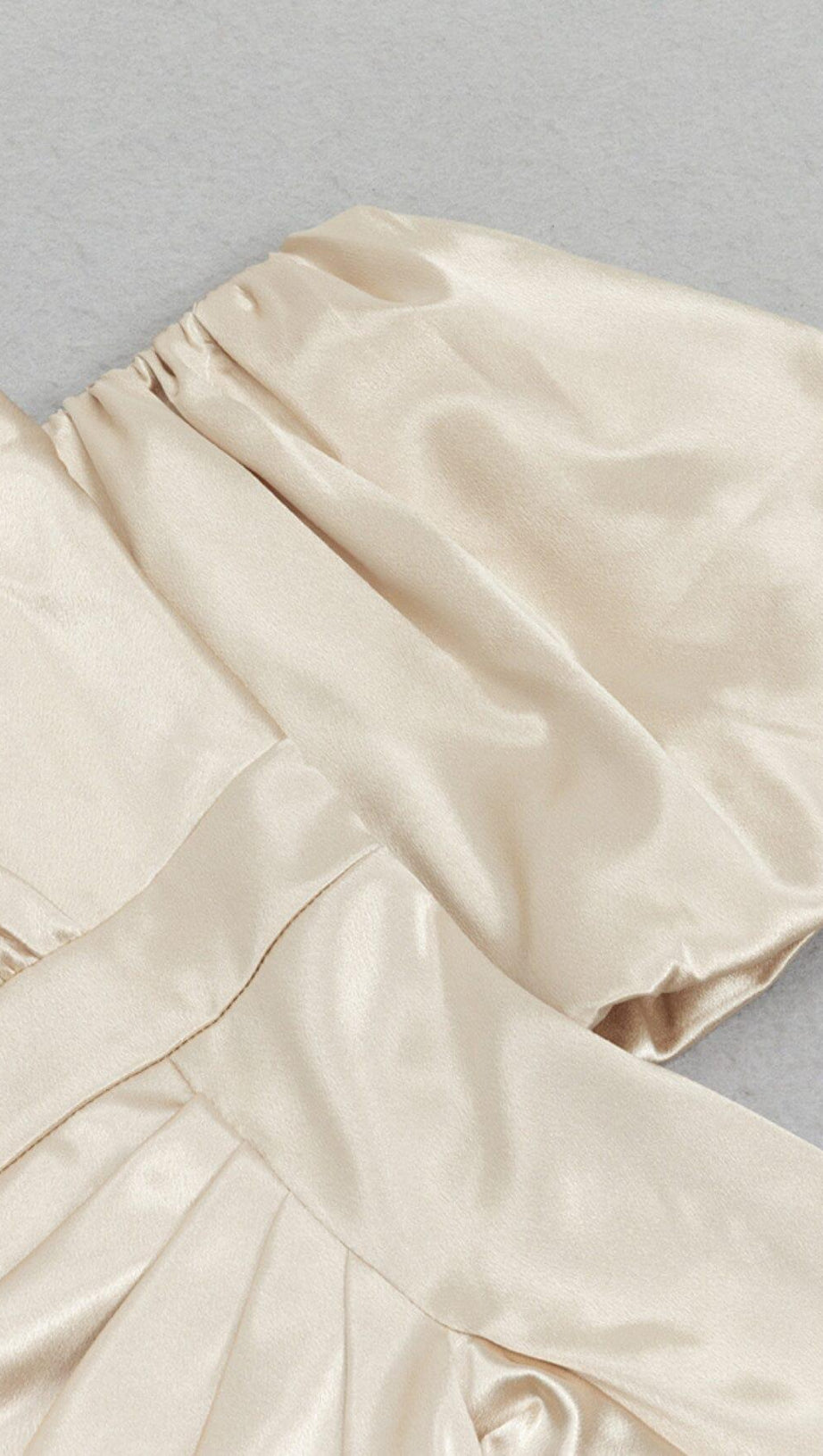 OFF SHOULDER RUCHED ASYMMETRICAL MIDI DRESS IN GRAY