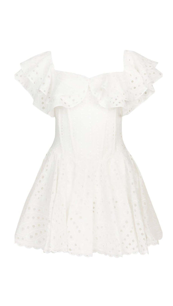 AIIZIE OFF-SHOULDER PRINT MINI DRESS IN WHITE - product image