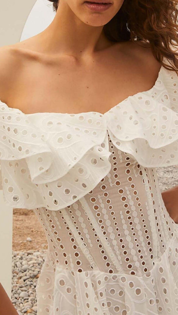 AIIZIE OFF-SHOULDER PRINT MINI DRESS IN WHITE - product image