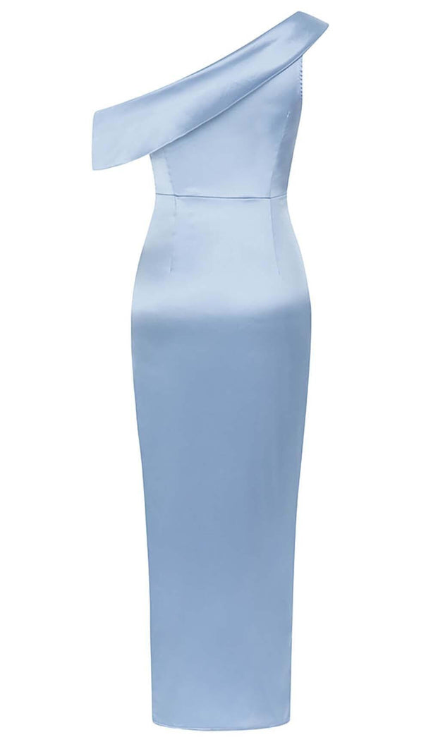 AIIZIE ONE SHOULDER RUCHED SLIT MAXI DRESS IN BLUE - product image