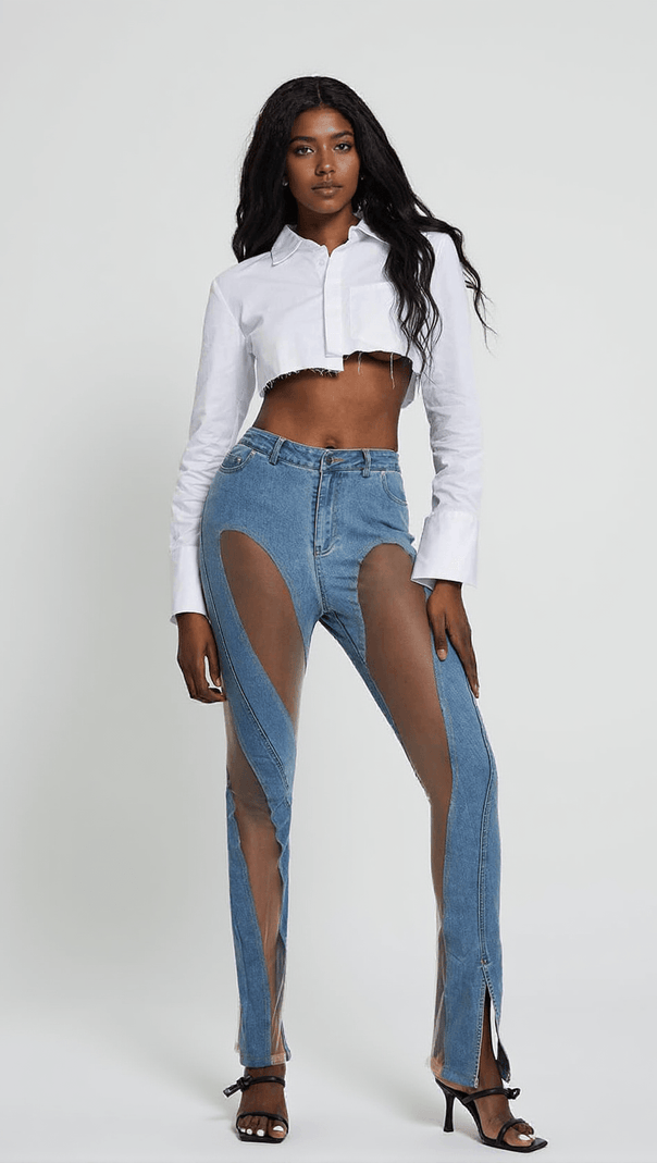 AIIZIE ZELLA SHIRT CROP TOP IN WHITE - product image