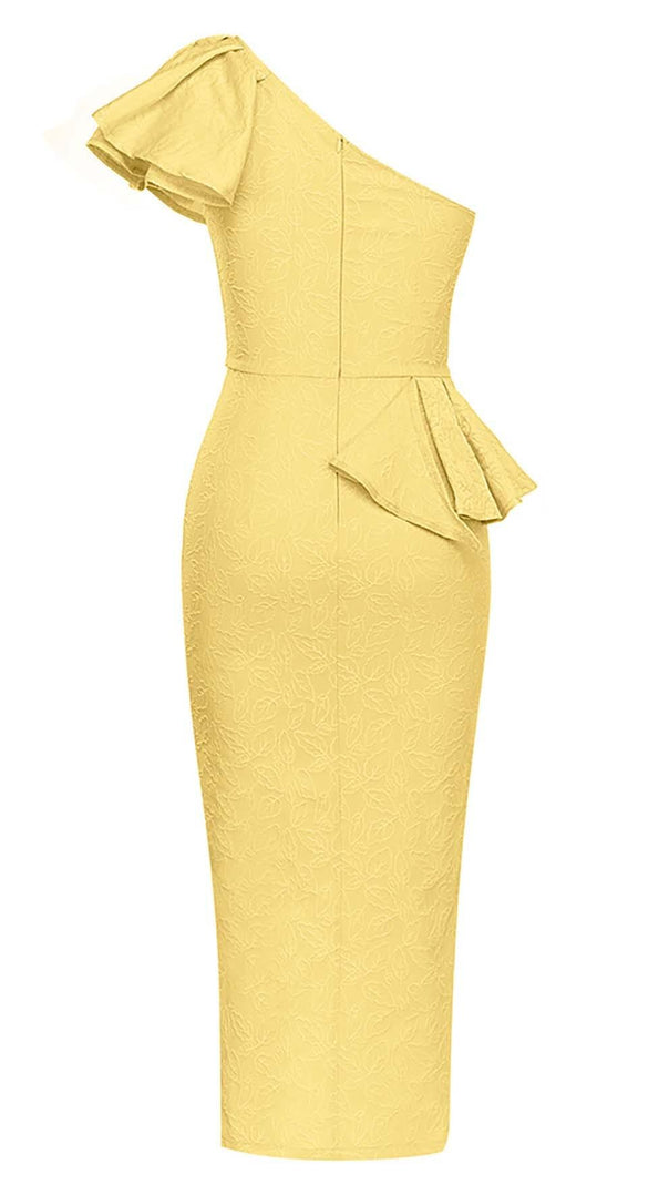 AIIZIE ONE SHOULDER RUFFLE MIDI DRESS IN YELLOW - product image