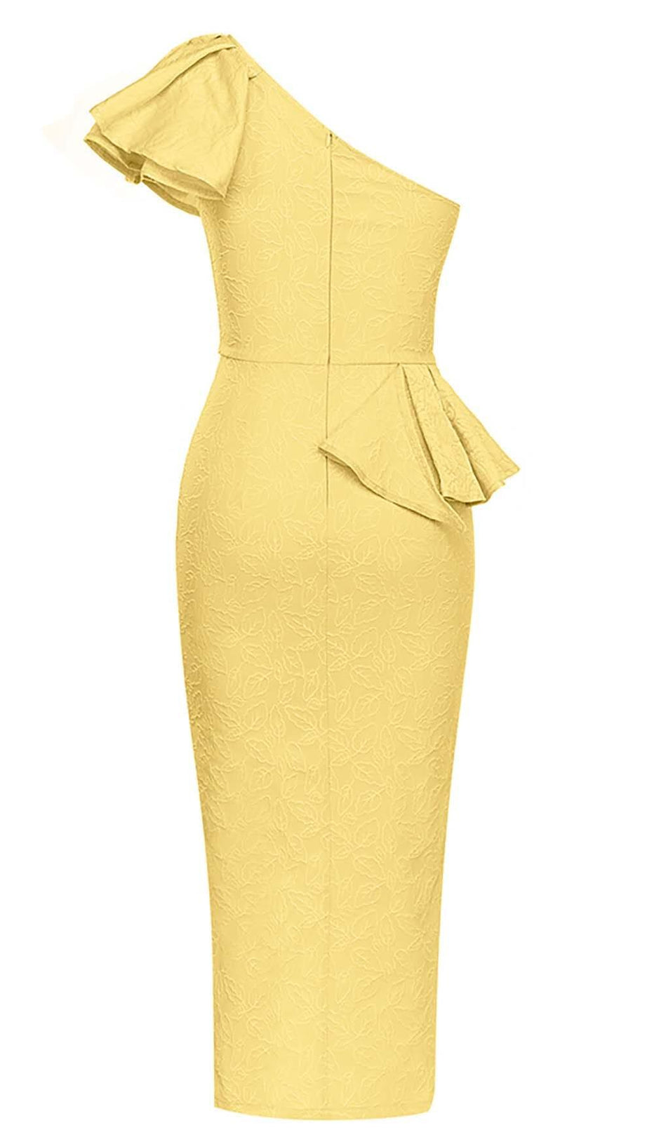 ONE SHOULDER RUFFLE MIDI DRESS IN YELLOW