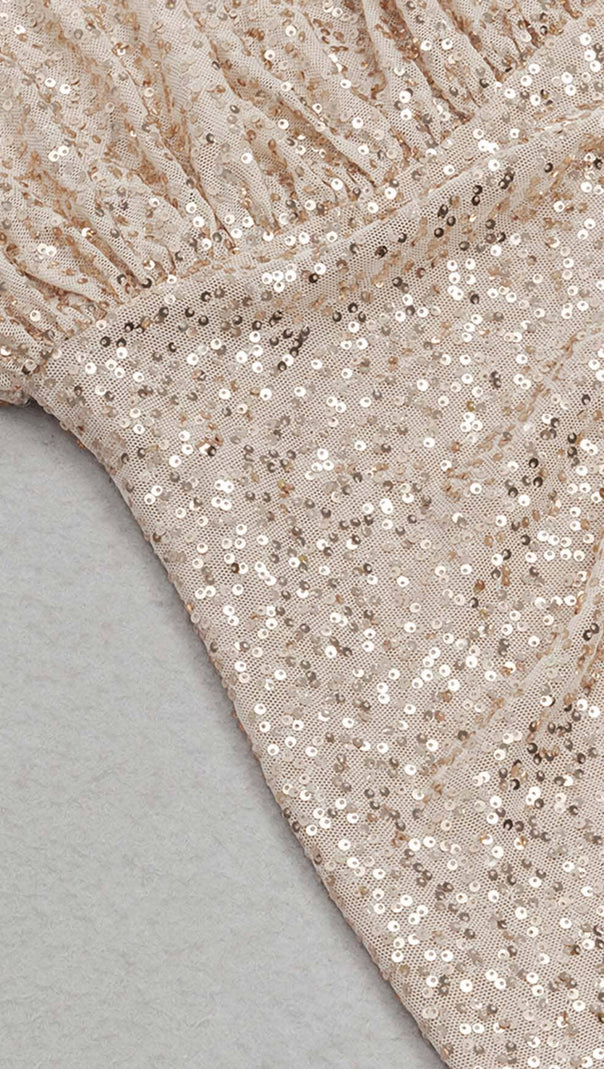 AIIZIE ONE SHOULDER SEQUIN MIDI DRESS IN ROSE GOLD - product image