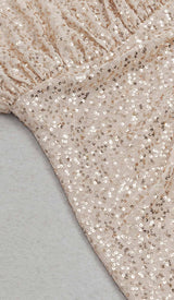 ONE SHOULDER SEQUIN MIDI DRESS IN ROSE GOLD