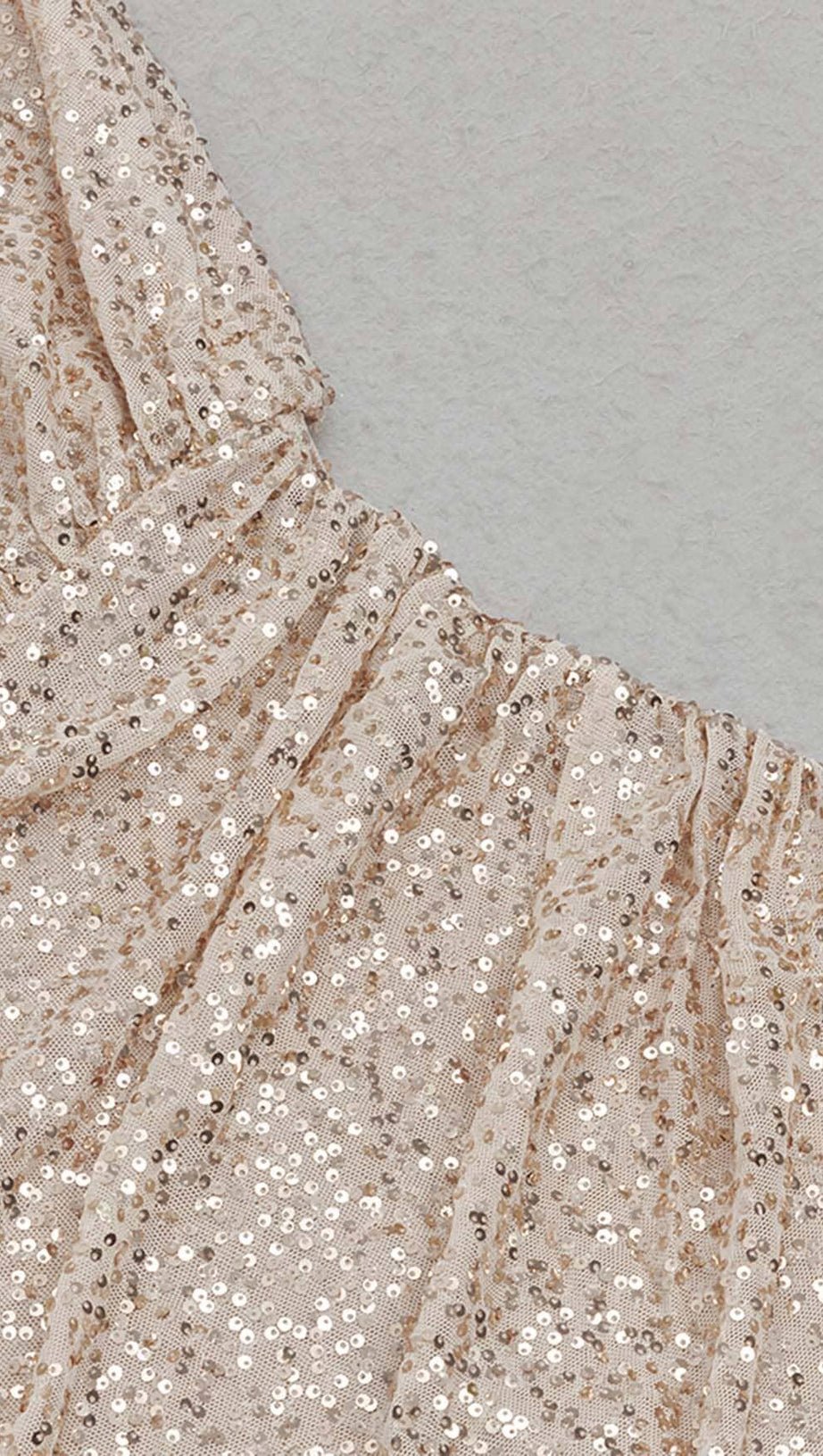 ONE SHOULDER SEQUIN MIDI DRESS IN ROSE GOLD