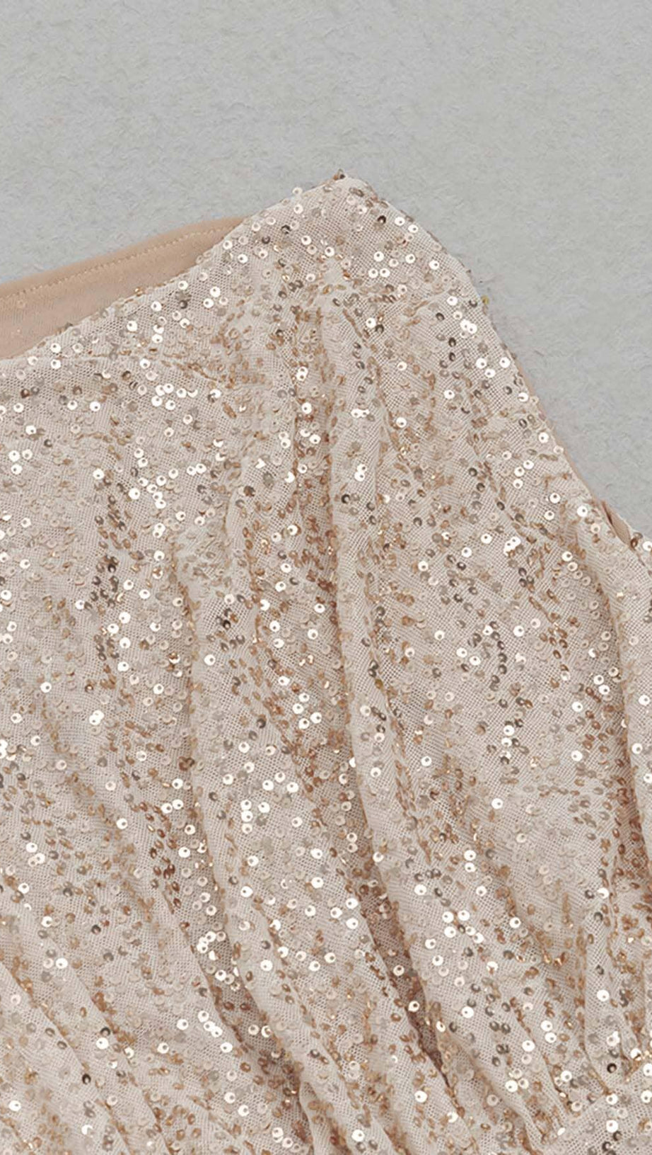 ONE SHOULDER SEQUIN MIDI DRESS IN ROSE GOLD