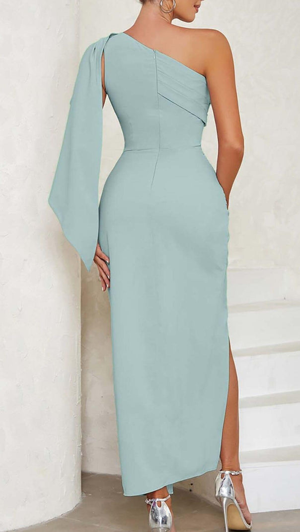 AIIZIE ONE SHOULDER SLIT MAXI DRESS IN PALE BLUE - product image