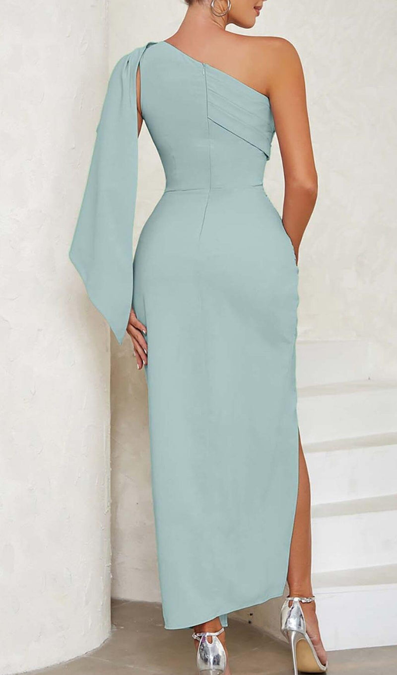 ONE SHOULDER SLIT MAXI DRESS IN PALE BLUE