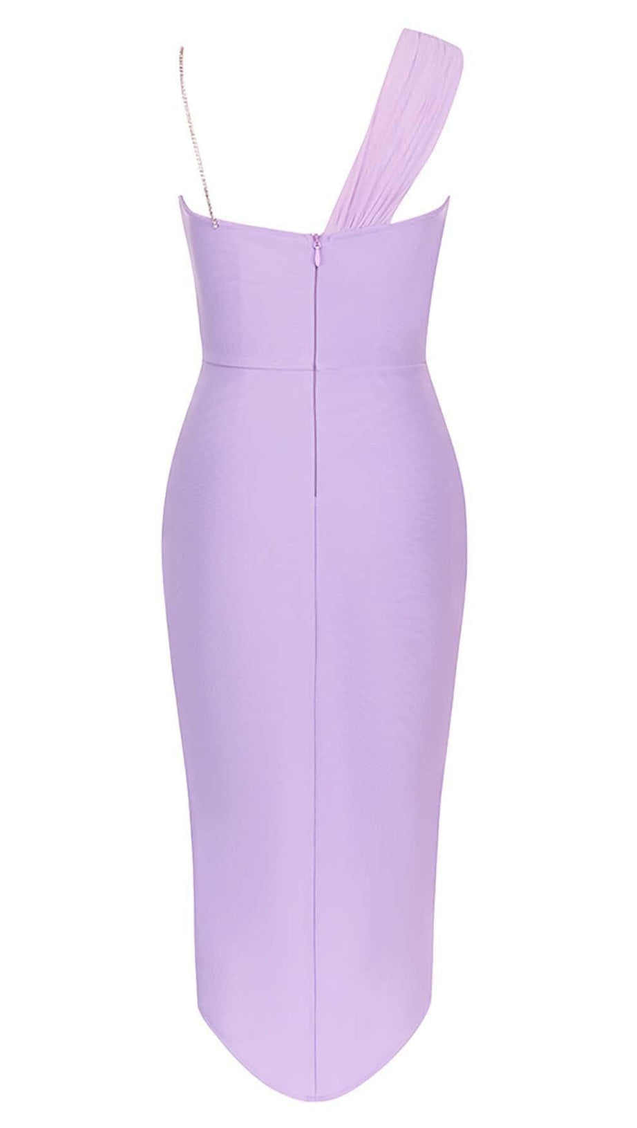 ABITO MIDI MONOSPALLA CON SPACCO SULLA COSCIA LILLA