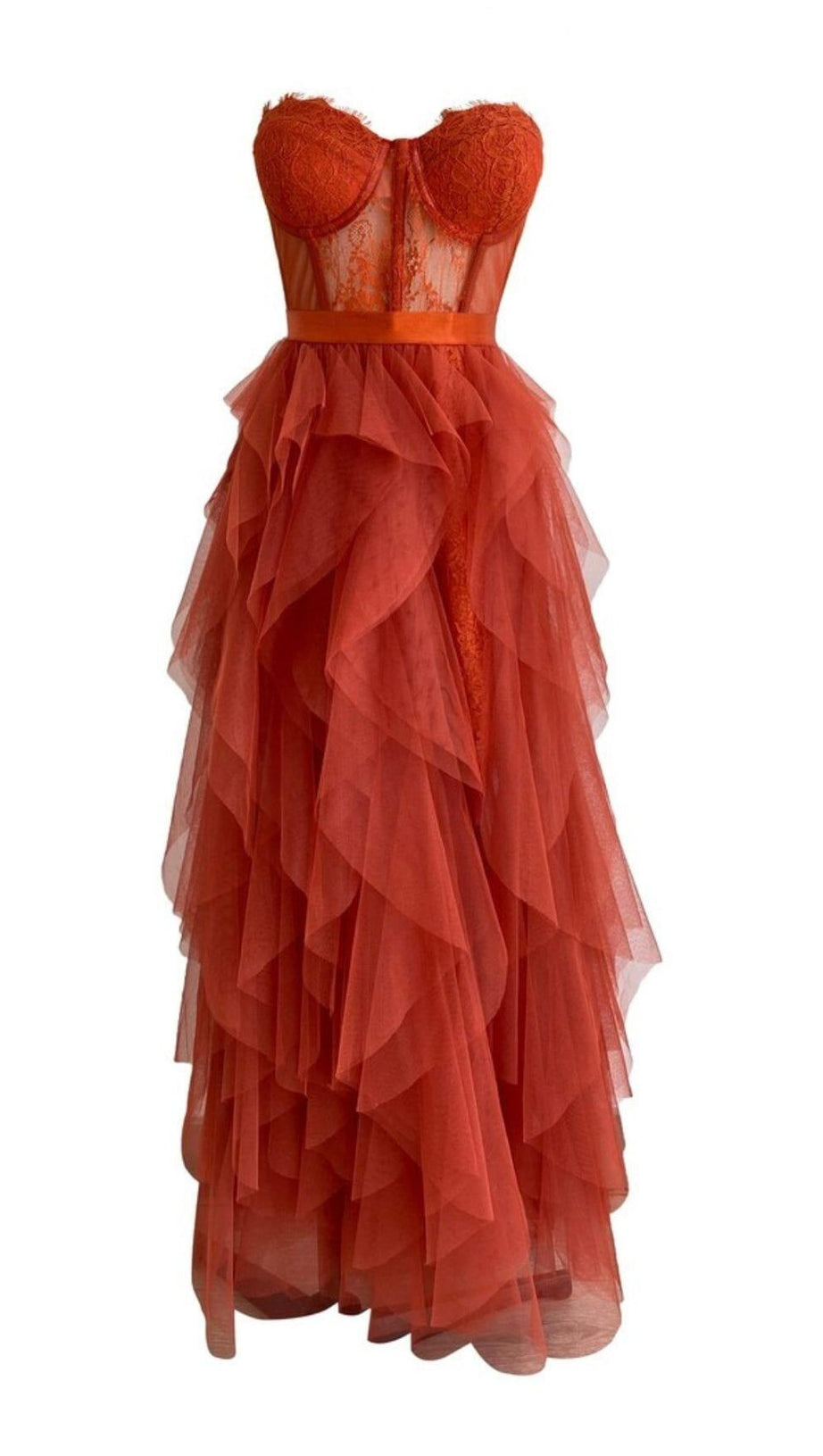 LACE CORSET SLIM MIDI DRESS IN RED
