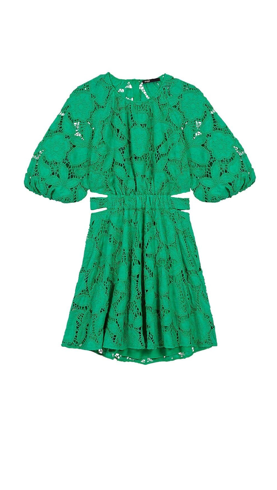 PAISLEY-EMBROIDERED MINI DRESS IN GREEN