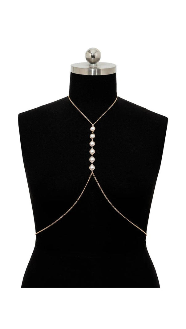 AIIZIE PEARL CROSSOVER CHEST BODY CHAIN IN GOLD - product image