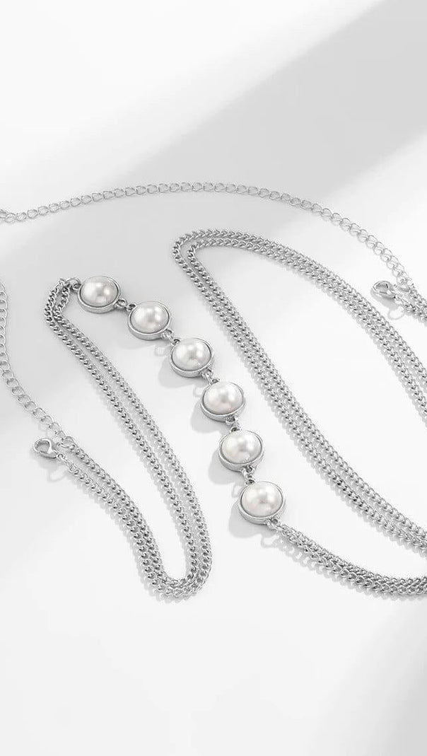 AIIZIE PEARL CROSSOVER CHEST BODY CHAIN IN SILVER - product image