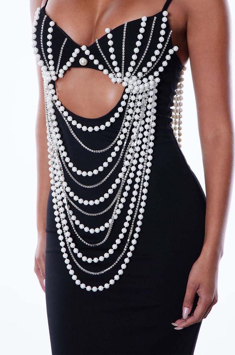 PEARL EMBELLISHED MIDI DRESS